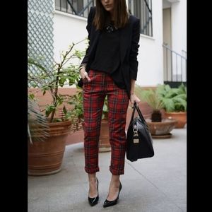 L.O.G.G Red Plaid Cropped Pants Size:8